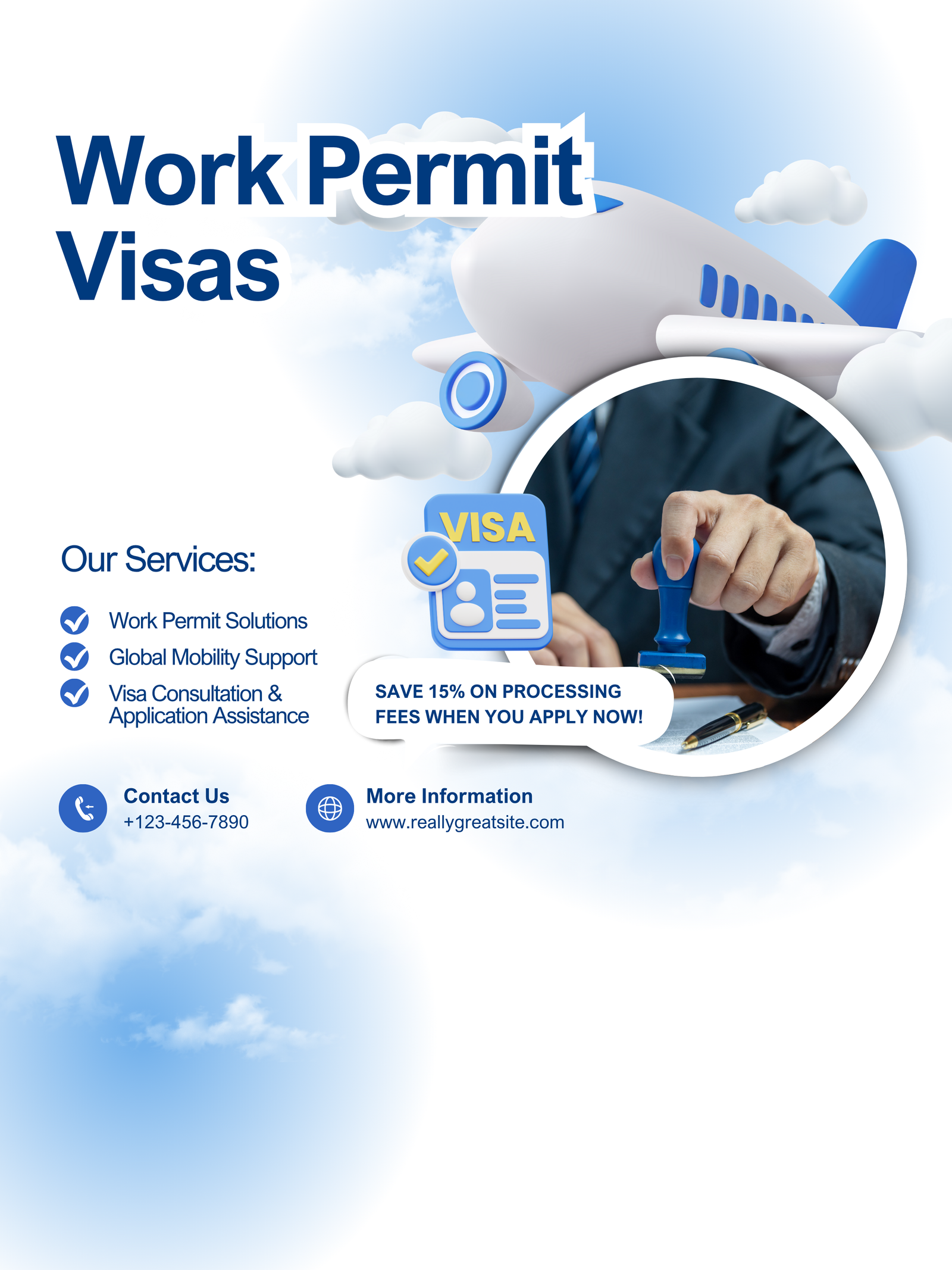 Blue and White Modern Business Visas Work Permits Instagram Post